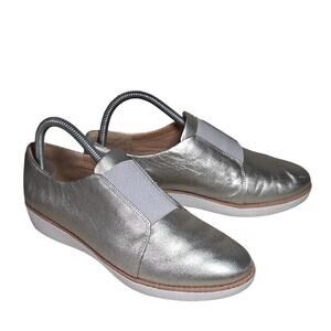 FitFlop Laceless Derby Silver Metallic Slip-On Shoes Womens Size 8.5